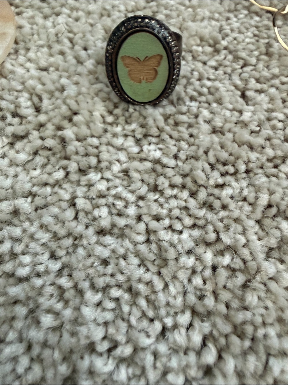 Gold Butterfly Accent Ring with Mint Green Inlay